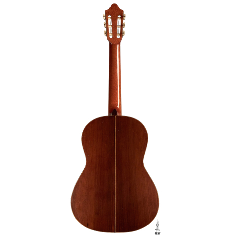 The back of a 1964 Daniel Friederich "Recital" classical guitar made with spruce and CSA rosewood.