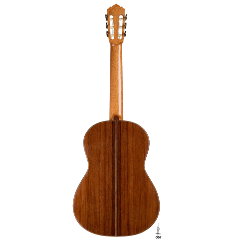 The back of a 2026 Hironori Fukuda classical guitar made of spruce and African rosewood