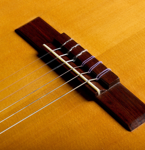The bridge, tie-block and saddle of a 1968 Pietro Gallinotti classical guitar made of spruce and cherry