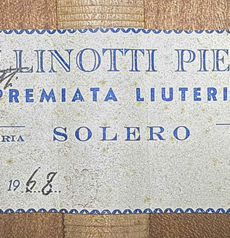 The label of a 1968 Pietro Gallinotti classical guitar made of spruce and cherry