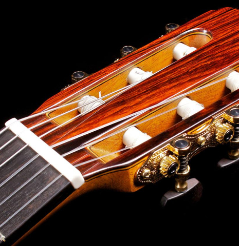The headstock and machine heads of a 2014 Francisco Navarro Garcia &quot;Hauser&quot; classical guitar