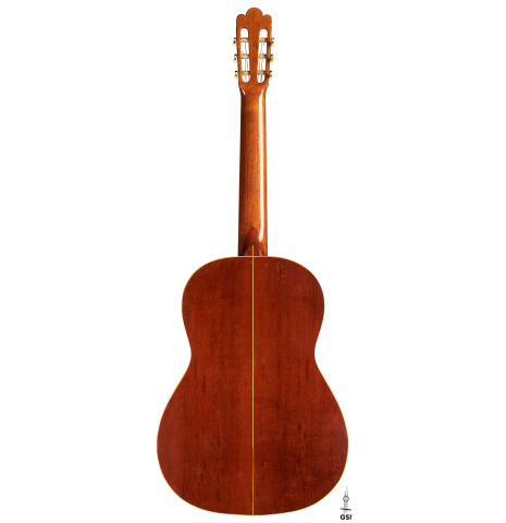 The back of a 1903 Enrique Garcia classical guitar made of spruce and mahogany