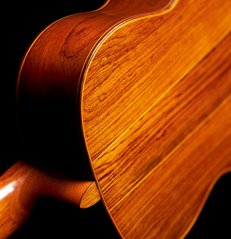 The back, sides and heel of a 1993 Abel Garcia classical guitar made of spruce and CSA rosewood