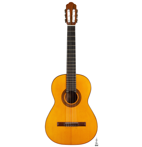 The front of a 1993 Abel Garcia classical guitar made of spruce and CSA rosewood