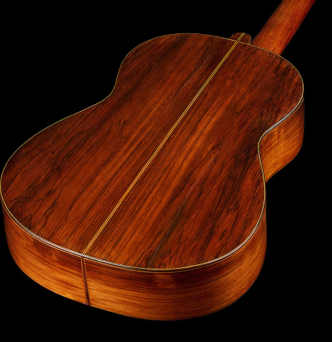 The back and sides of a 1918 Enrique Garcia classical guitar made of spruce and CSA rosewood