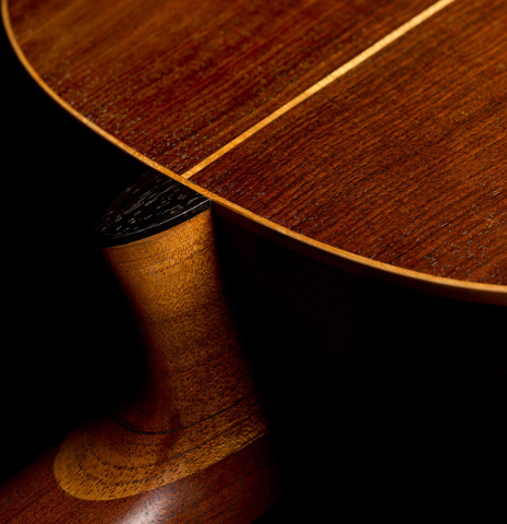 The heel, back binding and purfling of a 1993 Abel Garcia (supervised by Jose Romanillos) "1912 Manuel Ramirez ex Segovia" classical guitar made of spruce and Indian rosewood