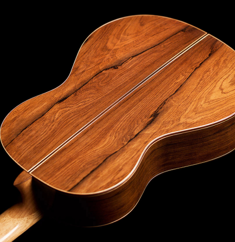 The back and sides of a 2021 Pavel Gavryushov classical guitar made of cedar and African rosewood