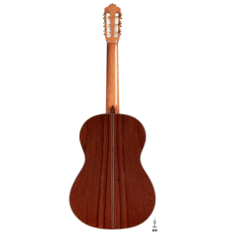 The back of a 2023 Pavel Gavryushov classical guitar made of spruce and African rosewood