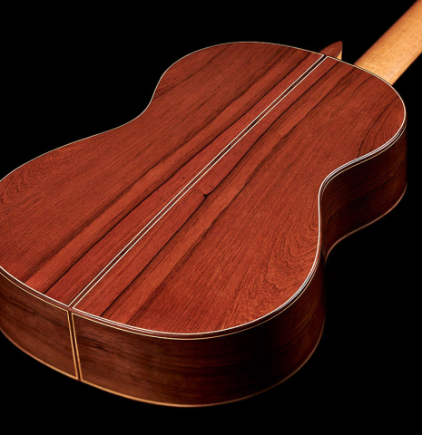 The back and sides of a 2023 Pavel Gavryushov classical guitar made of spruce and African rosewood