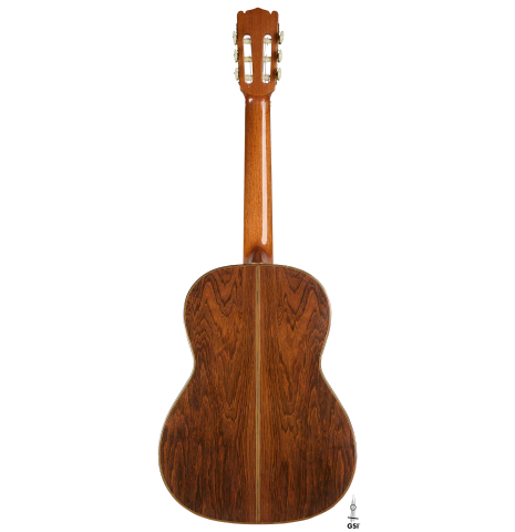 The back of a 1972 Giannini AW-80 classical guitar made of spruce and CSA rosewood