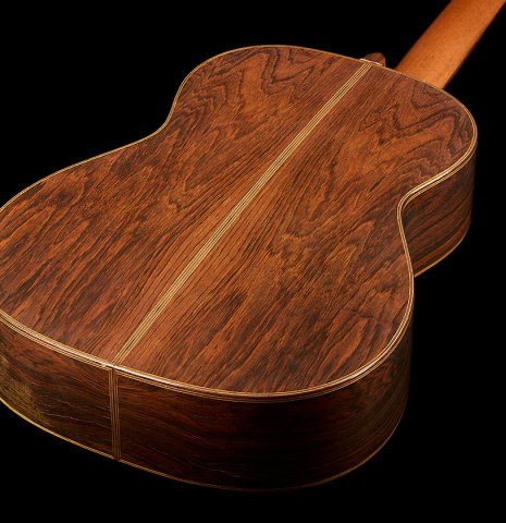 The back and sides of a 1972 Giannini AW-80 classical guitar made of spruce and CSA rosewood