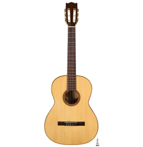 The front of a 1972 Giannini AW-80 classical guitar made of spruce and CSA rosewood