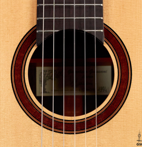 This is the rosette of a 1994 Gioachino Giussani SP/CSAR classical guitar, ex Angel Romero