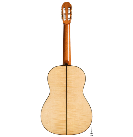 This is the back of a 1994 Gioachino Giussani SP/MP classical guitar, ex Angel Romero on a white background