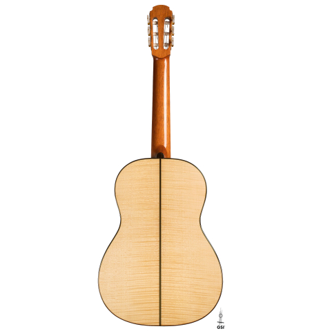 This is the back of a 1994 Gioachino Giussani SP/MP classical guitar, ex Angel Romero on a white background