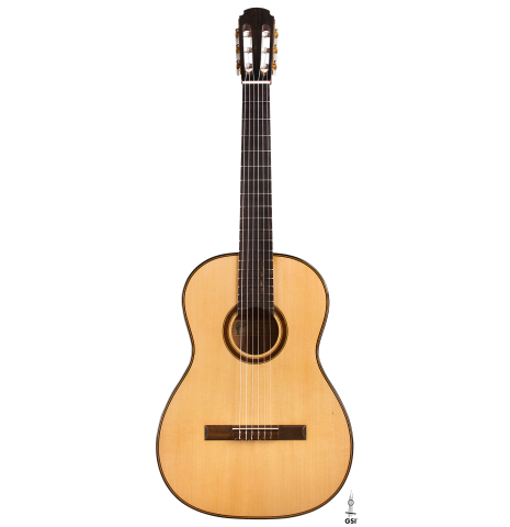 This is the front of a 1994 Gioachino Giussani SP/MP classical guitar, ex Angel Romero on a white background