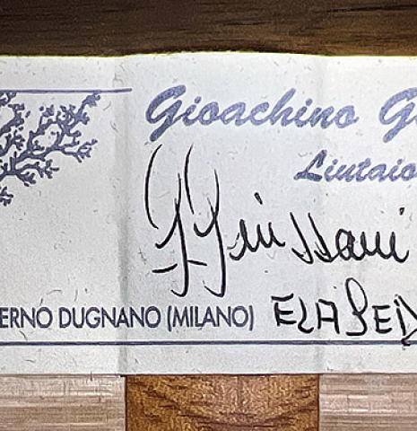 This is the label of a 1994 Gioachino Giussani SP/MP classical guitar, ex Angel Romero