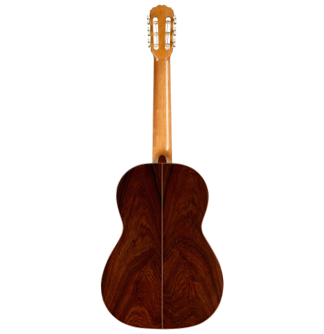 The back of a 2025 Mario Grimaldi "1920 Santos" classical guitar made of spruce and African rosewood