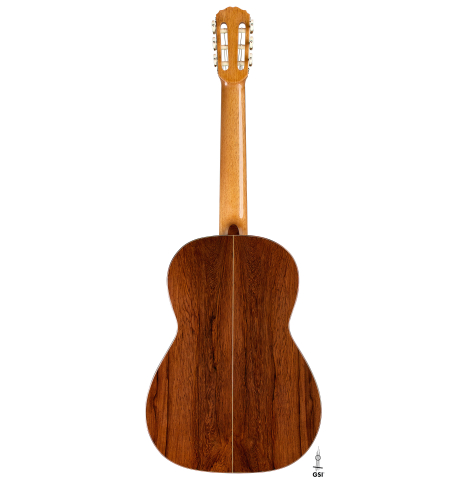 The back of a 2026 Mario Grimaldi "1920 Santos" classical guitar made of spruce and African rosewood