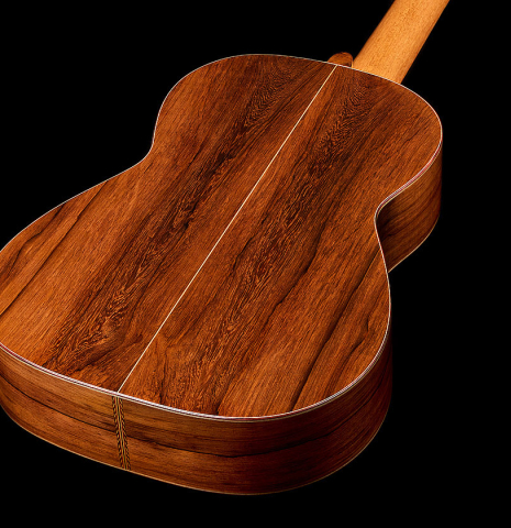 The back and sides of a 2026 Mario Grimaldi "1920 Santos" classical guitar made of spruce and African rosewood