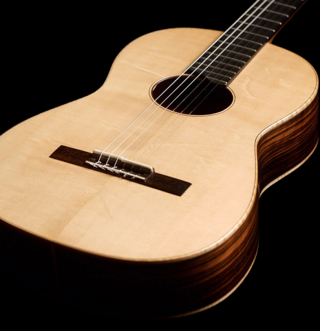 The soundboard of a 2019 Mario Gropp "Weissgerber" made of spruce and exotic ebony