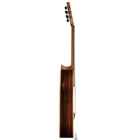 The side of a 2019 Mario Gropp &quot;Weissgerber&quot; made of spruce and exotic ebony