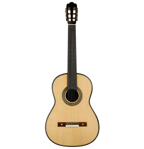 The front of a 2025 Yulong Guo "Torres SE 124" classical guitar made of spruce and Indian rosewood