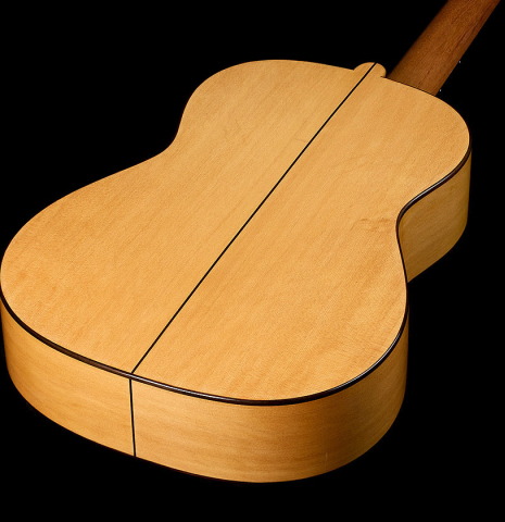 The back and sides of a 2025 Yulong Guo "Torres SE 124" classical guitar made of spruce and cypress