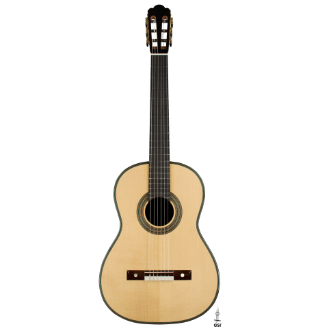 The front of a 2025 Yulong Guo "Torres SE 124" classical guitar made of spruce and cypress