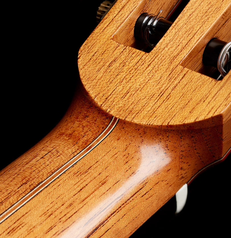 The neck and head joint of a 2025 Miguel Angel Gutierrez "REG 2025" classical guitar made of cedar and padauk