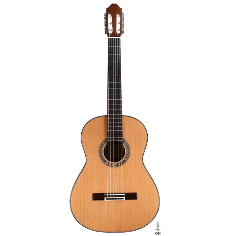 The front of a 2021 Henner Hagenlocher classical guitar made with cedar and CSA rosewood
