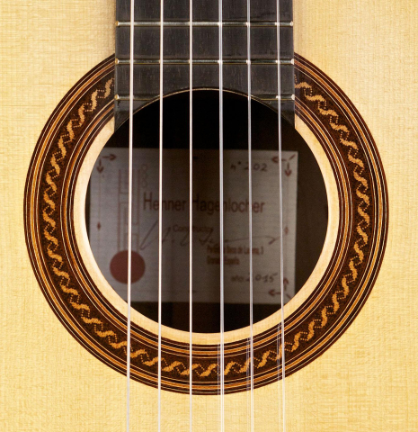 The rosette of a 2015 Henner Hagenlocher made with spruce top and CSA rosewood back and sides
