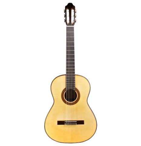 The front of a 2015 Henner Hagenlocher made with spruce top and CSA rosewood back and sides