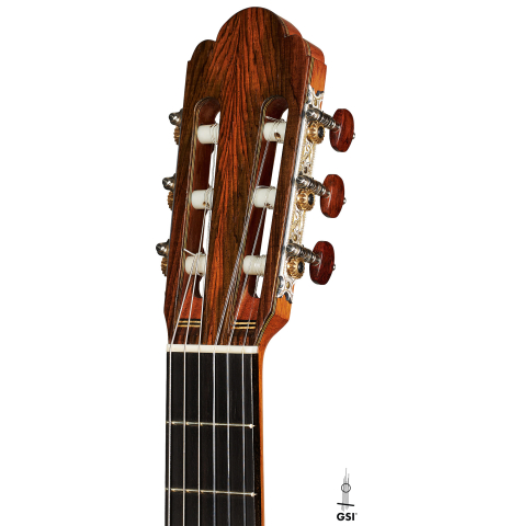 The headstock of 2024 Henner Hagenlocher "640" classical guitar made of spruce and CSA rosewood