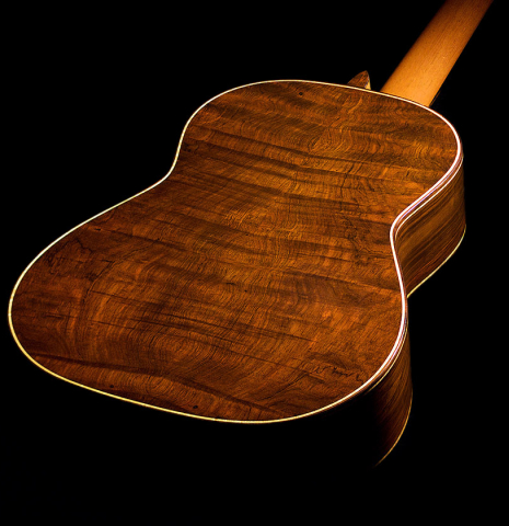 The back and sides of a 2008 Henner Hagenlocher classical guitar made of cedar and CSA rosewood