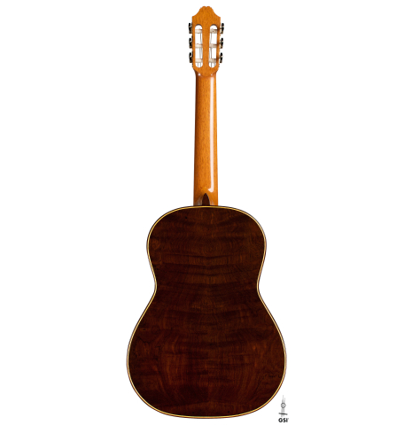 The back of a 2008 Henner Hagenlocher classical guitar made of cedar and CSA rosewood