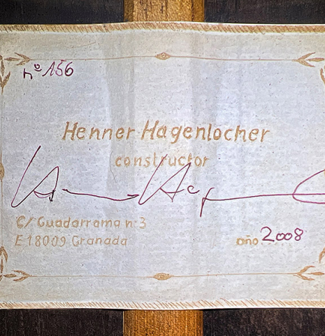 The label of a 2008 Henner Hagenlocher classical guitar