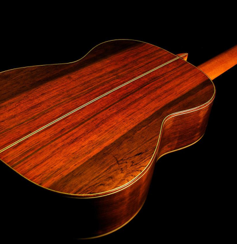The back and sides of a 1986 Hermann Hauser III classical guitar made of spruce and CSA rosewood