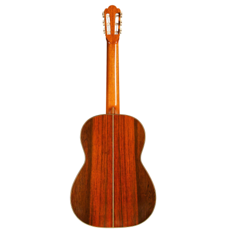 The back of a 1986 Hermann Hauser III classical guitar made of spruce and CSA rosewood