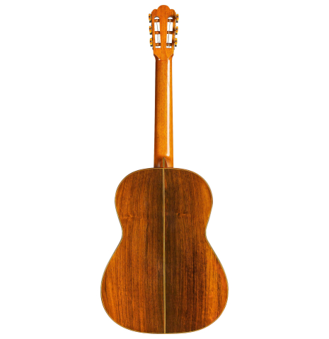 The back of a 1956 Hermann Hauser II classical guitar made of spruce and CSA rosewood