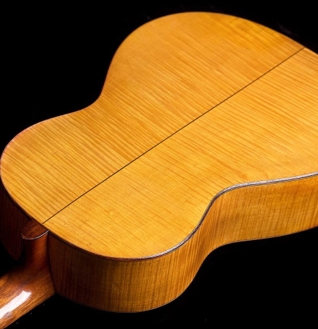 The back of a 1930 Hermann Hauser I &quot;Llobet&quot; classical guitar made of spruce and maple