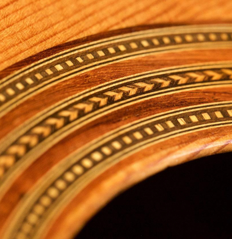 The rosette of a 1930 Hermann Hauser I &quot;Llobet&quot; classical guitar made of spruce and maple