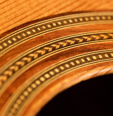 The rosette of a 1930 Hermann Hauser I "Llobet" classical guitar made of spruce and maple