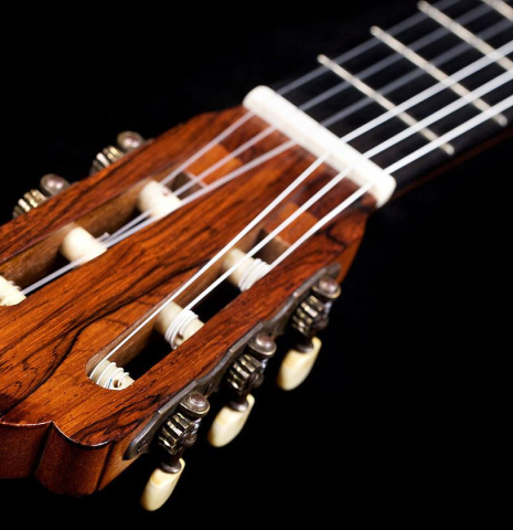 The headstock of a 1930 Hermann Hauser I &quot;Llobet&quot; classical guitar made of spruce and maple