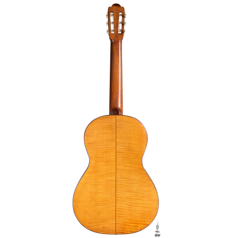 The back of a 1930 Hermann Hauser I "Llobet" classical guitar made of spruce and maple