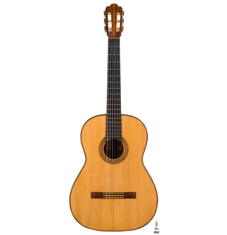 The front of a 1951 Hermann Hauser I (ex John DeRose) made with spruce and CSA rosewood