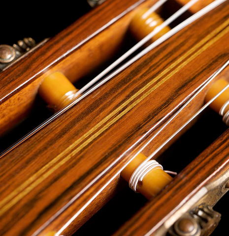 The headstock of a 1951 Hermann Hauser I (ex John DeRose) made with spruce and CSA rosewood
