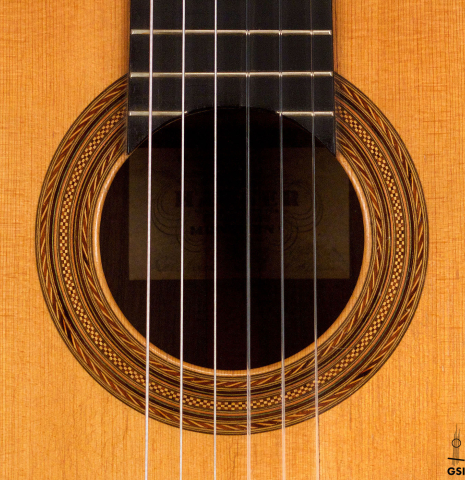 The rosette of a 1951 Hermann Hauser I (ex John DeRose) made with spruce and CSA rosewood