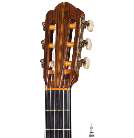 The headstock of a 1951 Hermann Hauser I (ex John DeRose) made with spruce and CSA rosewood