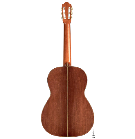 The back of a 1939 Hermann Hauser I classical guitar made with spruce and CSA rosewood.